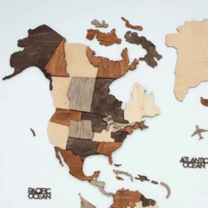3D Wooden World Map Multicolor